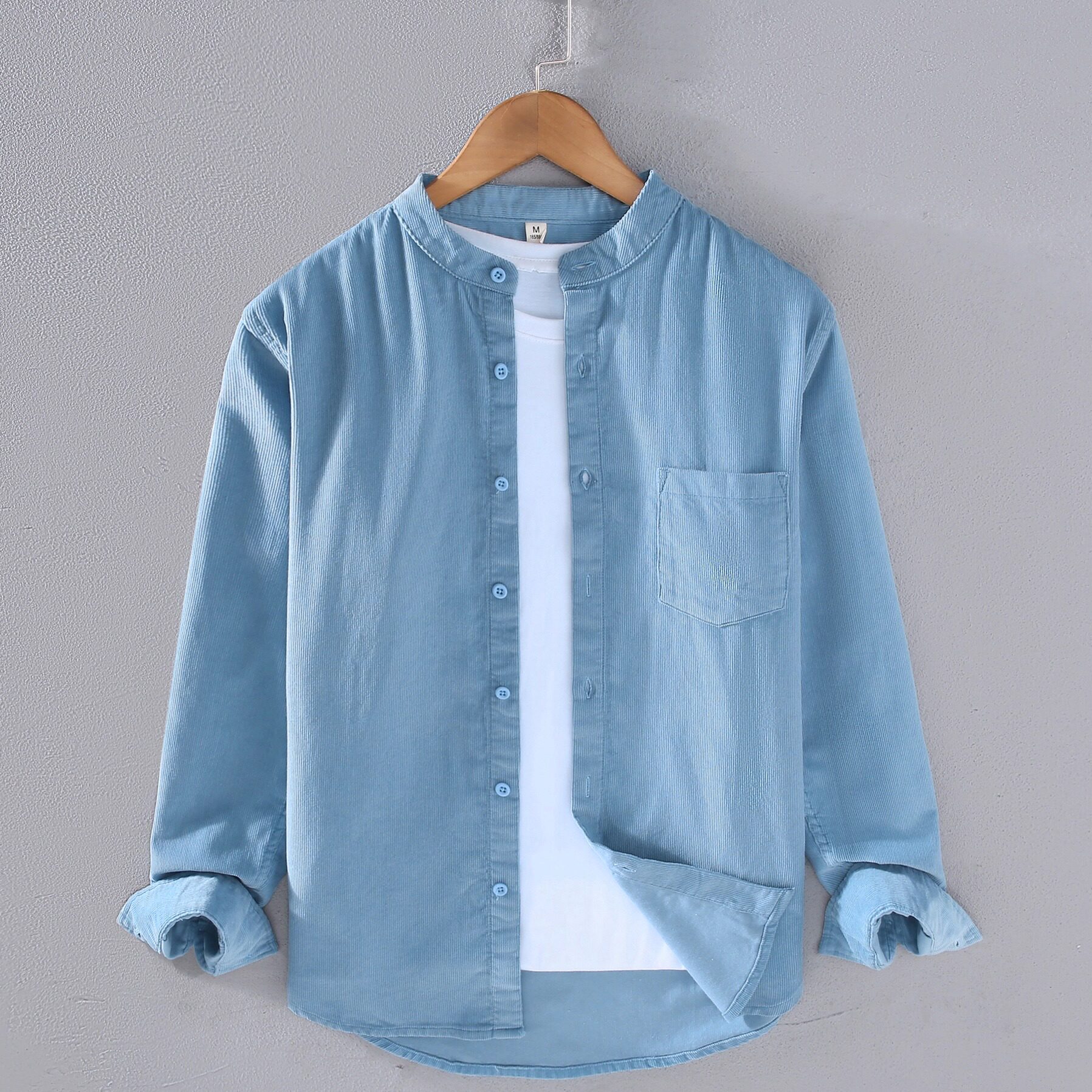 100%纯棉复古平驳领休闲棉男士宽松百搭青年商务衬衫外套棉