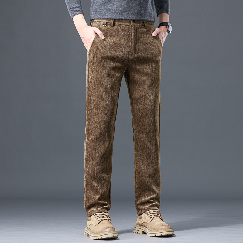 高端轻奢秋冬款雪尼尔裤子男修身直筒男士抗皱商务休闲裤