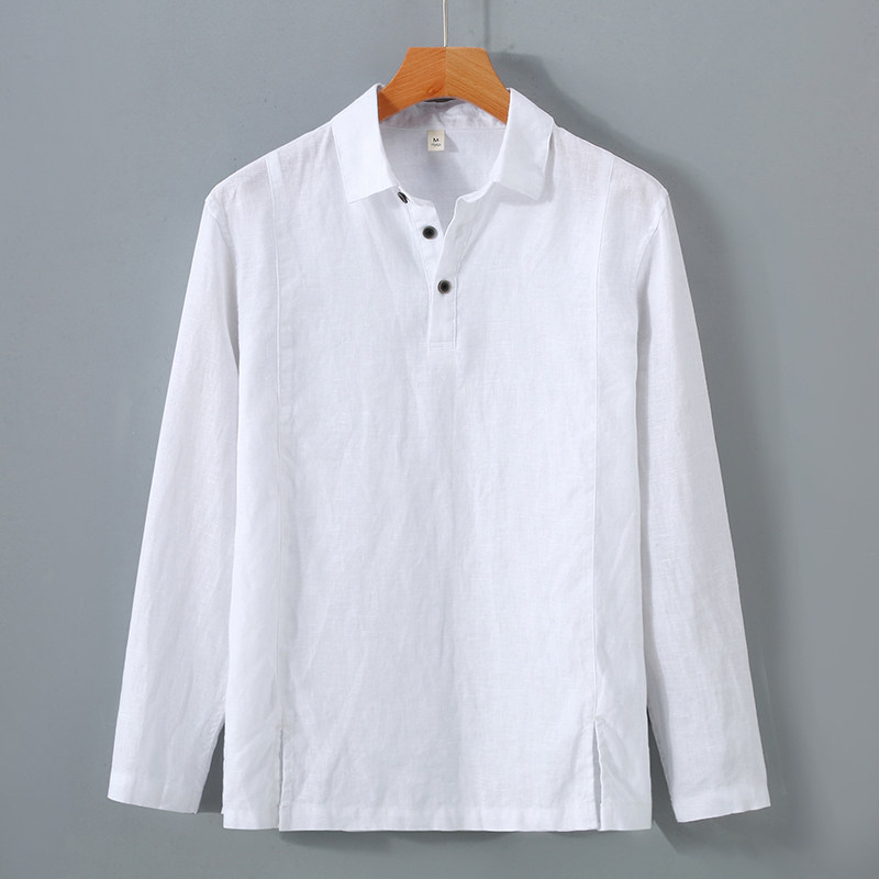 100%纯亚麻TA 袖POLO衫男商务休闲百搭男士翻领t恤