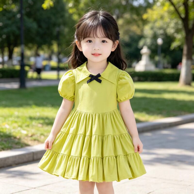 女童夏季蛋糕连衣裙2026新款儿童蝴蝶女孩泡泡袖洋气公主短袖裙子
