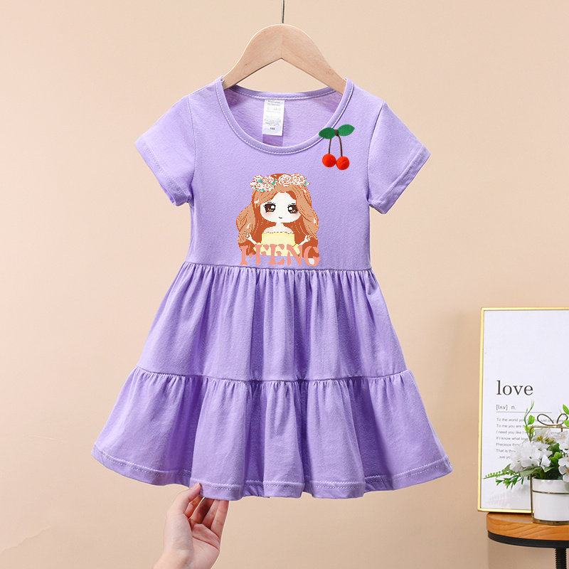纯棉萌趣印花小公主连衣裙2026年夏季女童宝宝薄款圆领蛋糕连衣裙