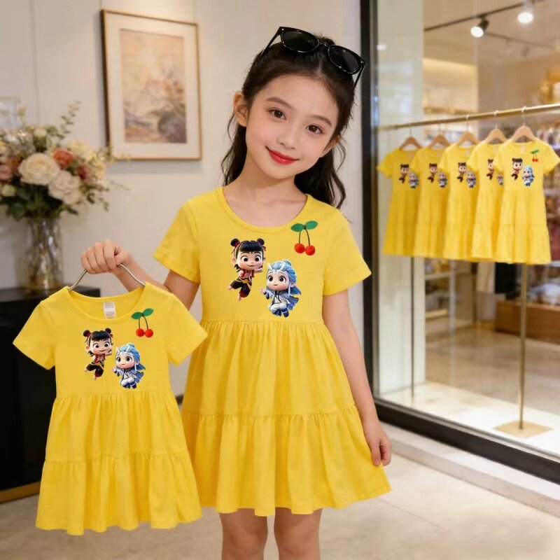 女童连衣裙夏季薄款2026女宝宝蛋糕裙儿童洋气短袖连衣裙中小童