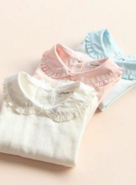 春秋小女童白色翻领打底衫百搭上衣女宝宝洋气棉娃娃领婴儿长袖