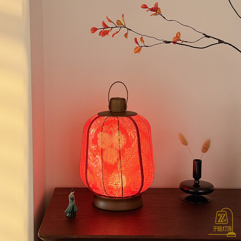 宋代美学中式绣花宫灯婚房卧室床头装饰台灯创意节日婚庆氛围台灯