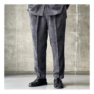 男 D日潮复古双褶灯芯绒锥形长裤 抽绳腰休闲偏9分 LYWO 清仓N.HO