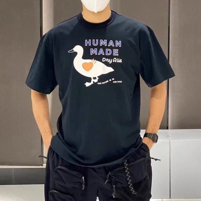 HUMAN MADE无缝桶织竹节棉爱心标志小鸭子绿头鸭短袖T恤