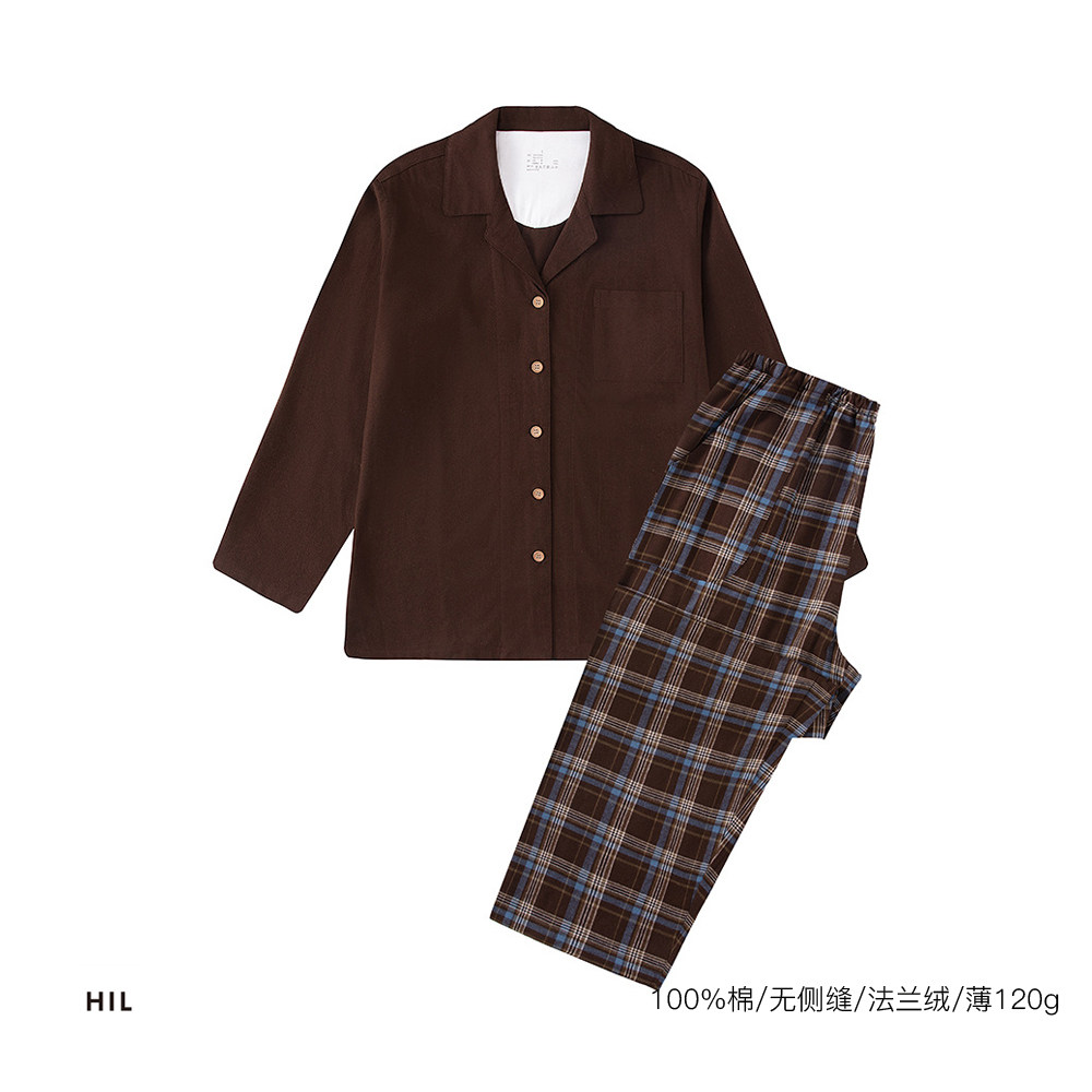 纯棉睡衣春秋男女毛绒布法兰绒全棉长袖套装无侧缝家居服可外穿