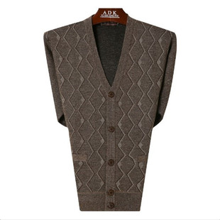 春秋新款  加肥加大款中老年混纺毛线外套  爸爸装毛衣提花开衫