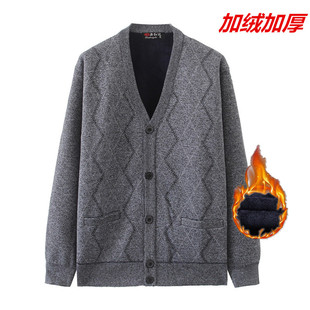 中老年男秋冬针织衫  爸爸长袖宽松外套V领加大加绒加厚开衫毛衣
