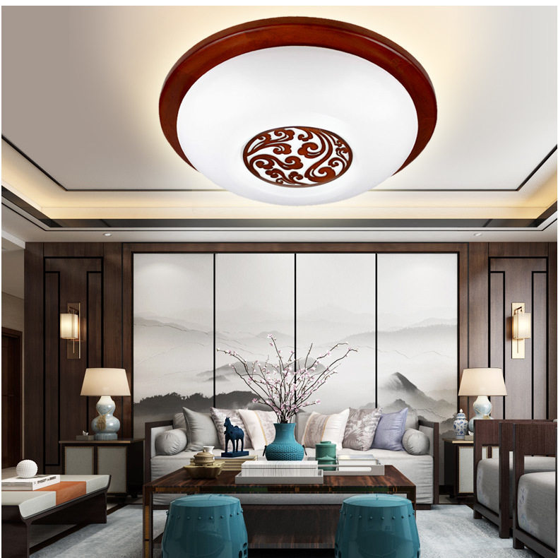 新中式吸顶灯led圆形实木仿古典亚克力阳台过道灯卧室小客厅灯具