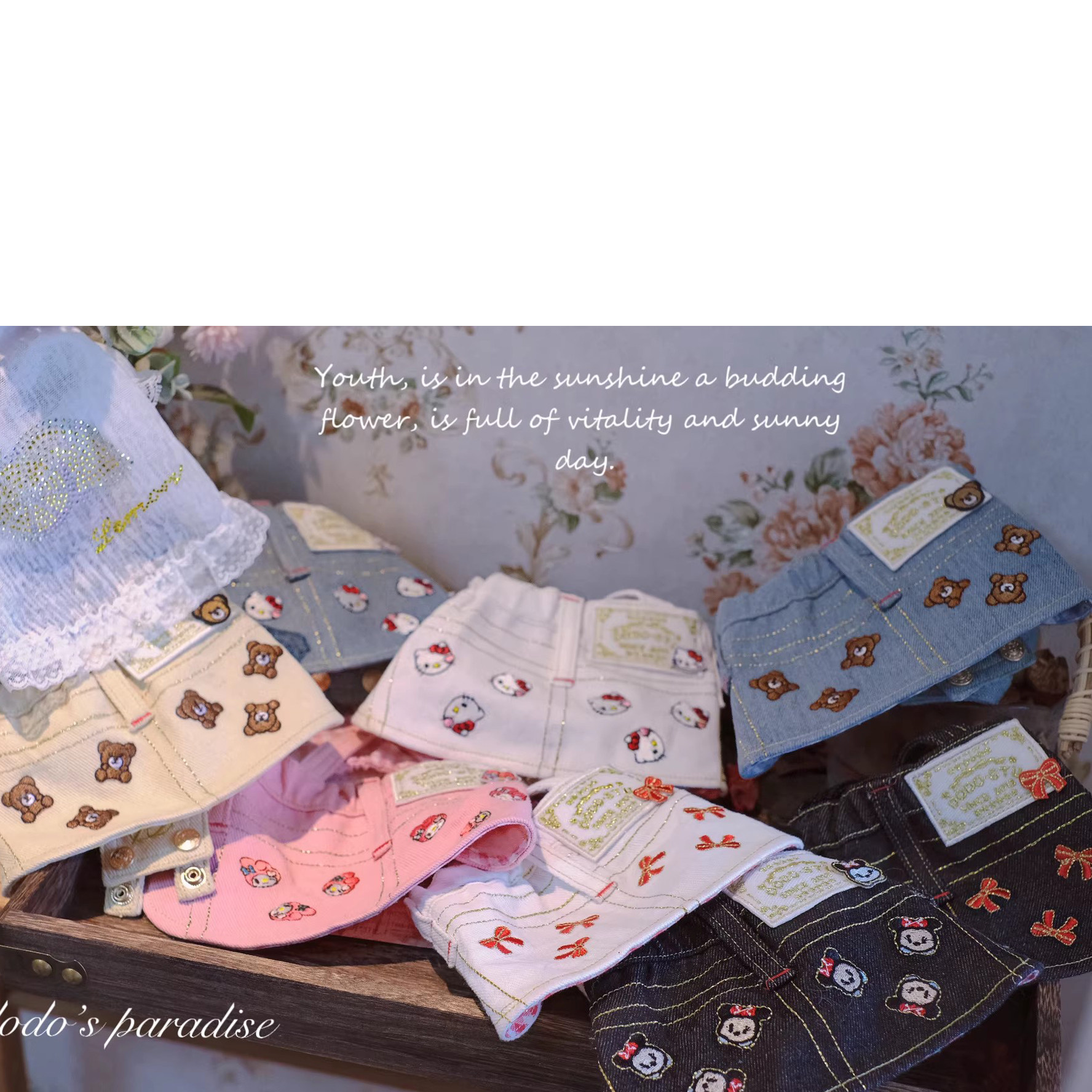 25新款宠物衣服猫狗泰迪约克夏马尔济斯刺绣牛仔背带裙围裙四季款