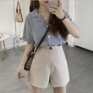 小个子通勤休闲高腰显瘦宽松雪纺气质百搭纯色A字阔腿短裤夏装女