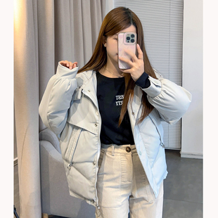 150小个子韩版宽松茧型连帽拉链羽绒棉大衣短款棉袄外套女装冬
