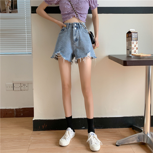 Real photo real price ~ new high waist thin summer loose A-line Wide Leg Denim Shorts for women