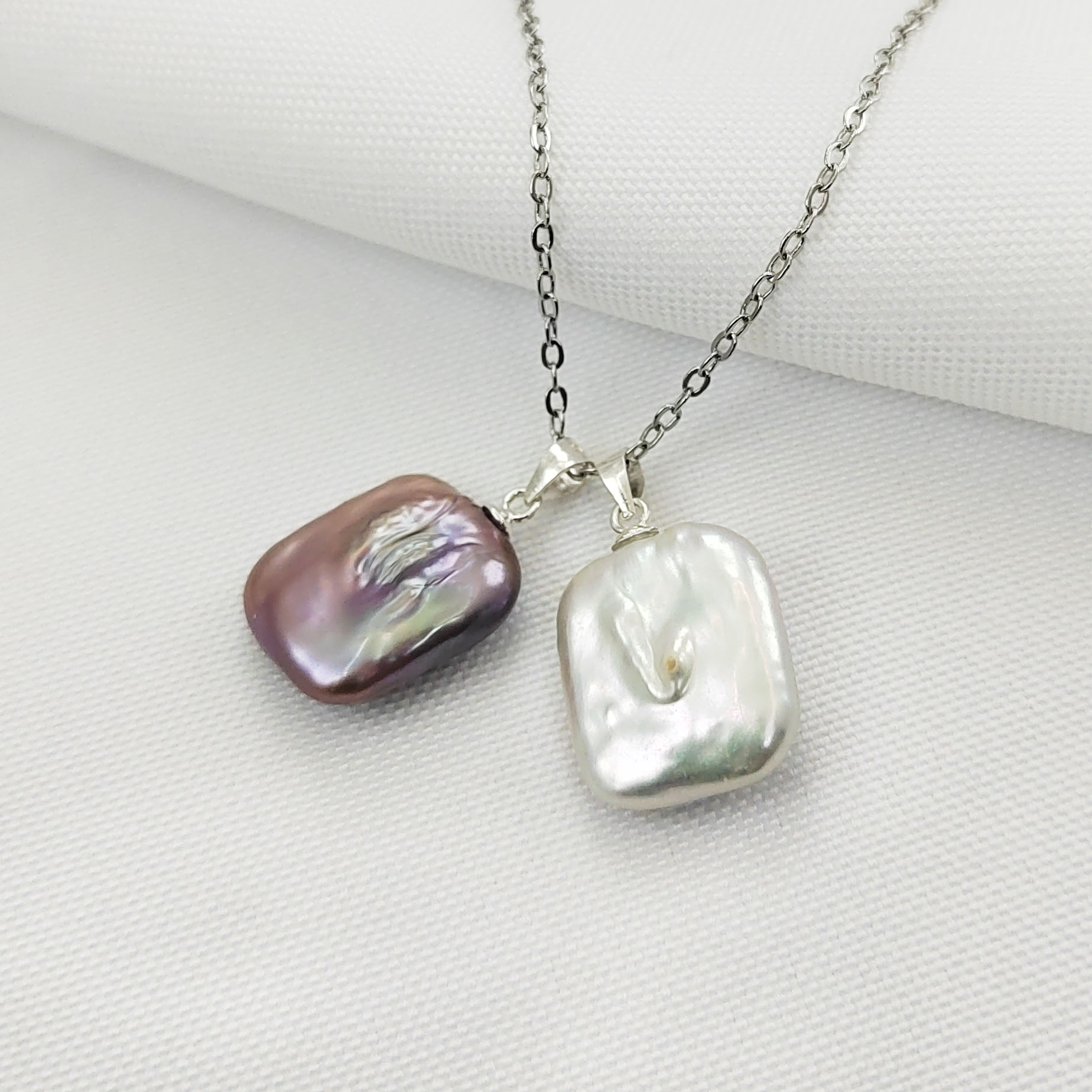 天然淡水珍珠S925纯银精美方块巴洛克14-15mm简约时尚吊坠