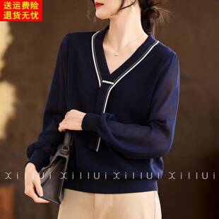 薄款 喜卉洋气妈妈春装 T恤中老年女装 针织小衫 减龄打底上衣服 纱袖