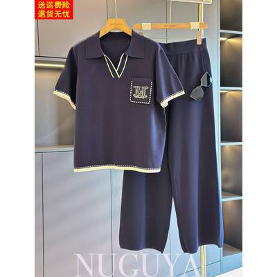 时尚休闲冰丝套装女妈妈装短袖2025夏装新款气质时髦中老年两件套