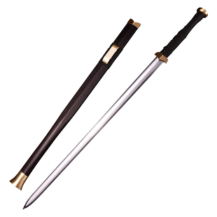 龙泉市泉字号宝剑传统手工羽毛烧刃素装汉剑刀黄铜一体长剑未开刃