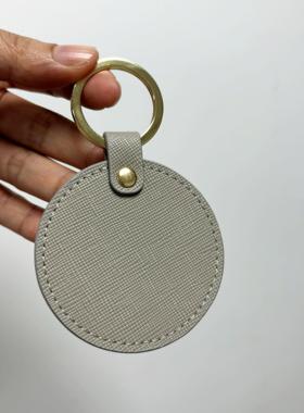 真皮圆形钥匙扣ins个性便携简约挂件小巧精致百搭多色选可印字母