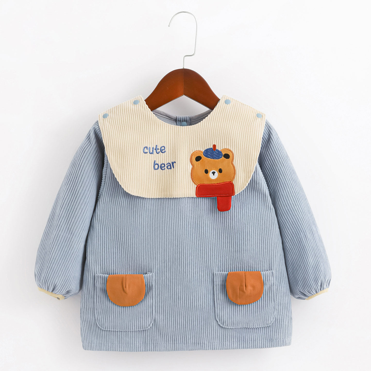 宝宝吃饭罩衣儿童围兜秋冬卡通挖土机洋气围嘴可拆卸防水防脏护衣