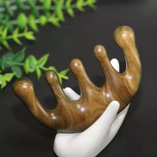 金丝绿檀按摩梳头部经络梳宽齿木梳经络头皮通乳加厚头疗梳子