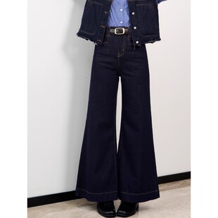 单宁色不贴腿微喇牛仔裤女早秋高腰宽松显瘦梨型身材阔腿喇叭裤子