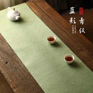 禅意防水桌布桌旗茶席双面可用茶几高级盖布桌布茶垫蓝影青纹 中式