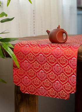 新中式双面防水织锦茶席禅意茶桌旗织金茶垫布艺轻奢茶台茶几垫布