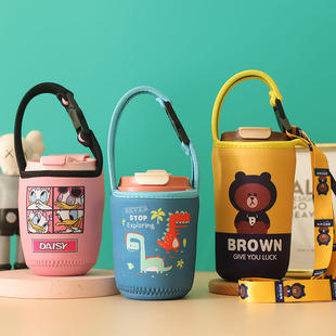 英国VANOW玻璃水杯350 460ML随行杯套保护套泡茶咖啡斜挎隔热杯袋