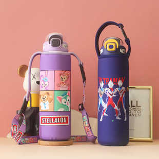 卡通可爱杯具熊900ML户外运动保温杯保护套可手提可斜挎杯套