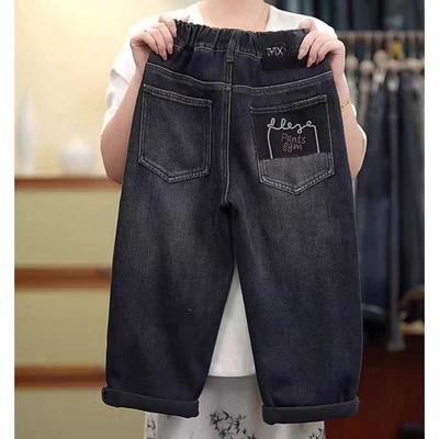 A05865（宝贝响当当）男童女童皮标M加绒牛仔老爹裤裤子