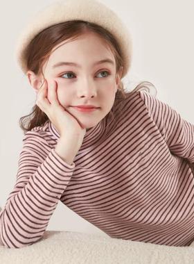 A05078（宝贝响当当）秋冬新款男女童奥绒高弹条纹打底衫保暖上衣