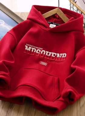 A05240（宝贝响当当）男女童秋冬装新款加绒加厚连帽卫衣刺绣