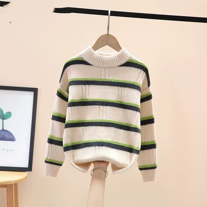 A05855（宝贝响当当）秋款加厚805细条纹圆领毛衣