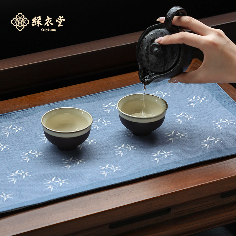 彩衣堂新中式茶席复古杯垫茶道隔热垫茶托办公室茶巾桌布支持定制