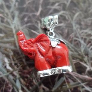 手工银 曼谷银 剔红复活草富贵象好运吊坠2.9cm 925纯银 泰银