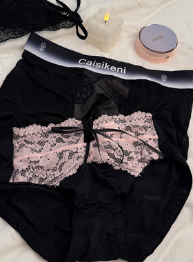 【情侣款】黑色系情侣内裤一男一女性感蕾丝蝴蝶结男士情趣短裤