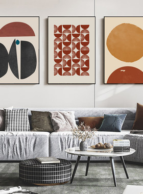 现代简约客厅装饰画抽象沙发背景墙挂画北欧橙色三联画墙面壁画