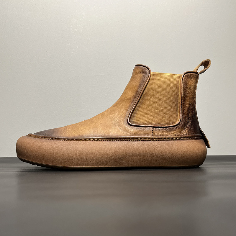 切尔西靴男真皮马丁靴复古皮靴短靴厚底男靴男鞋高帮