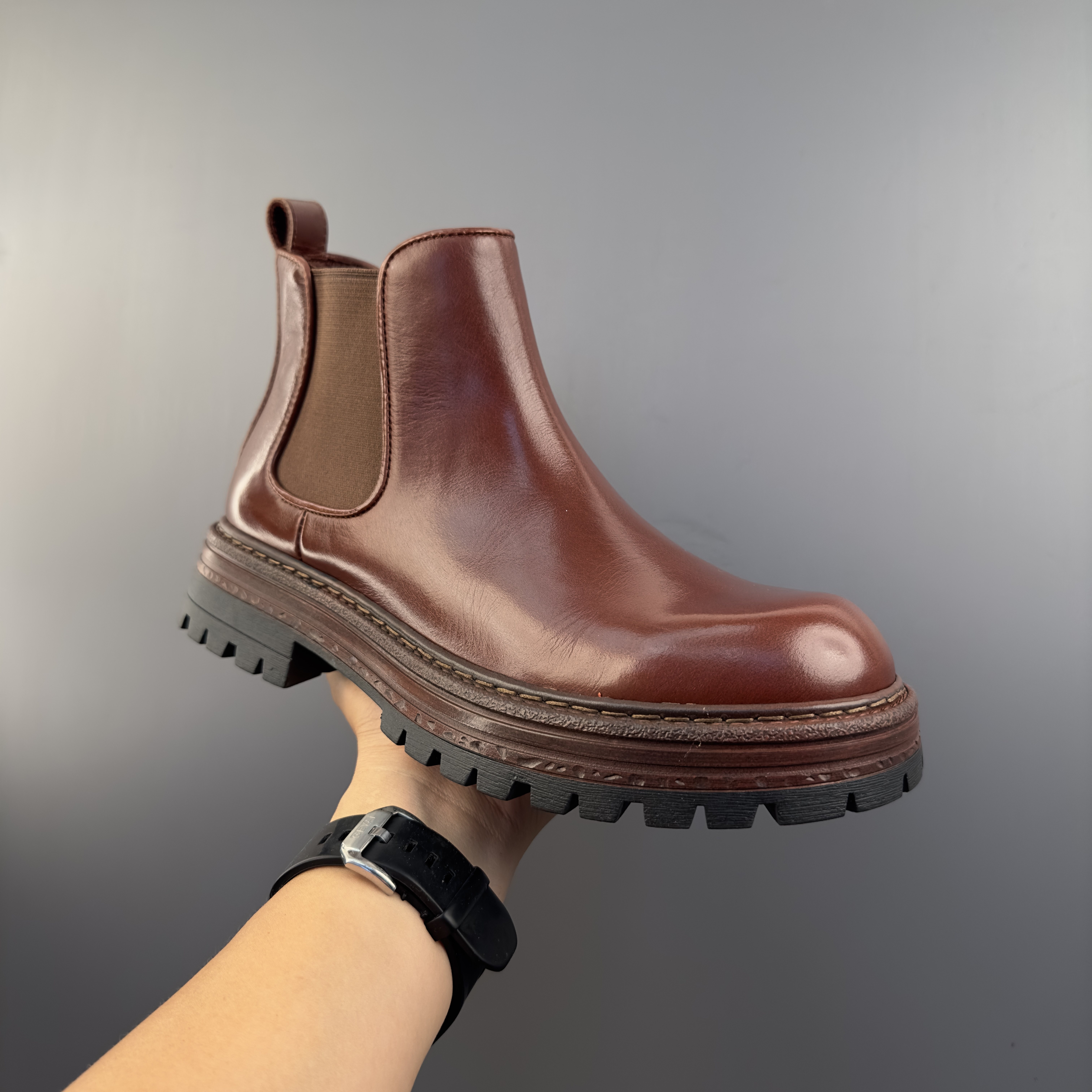 2025冬季马皮切尔西靴男真皮保暖高帮鞋厚底增高男靴短靴子马丁靴