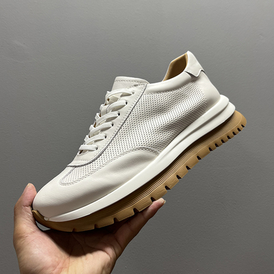 2025春夏季新款阿甘鞋男真皮透气镂空男鞋高端厚底休闲皮鞋小白鞋