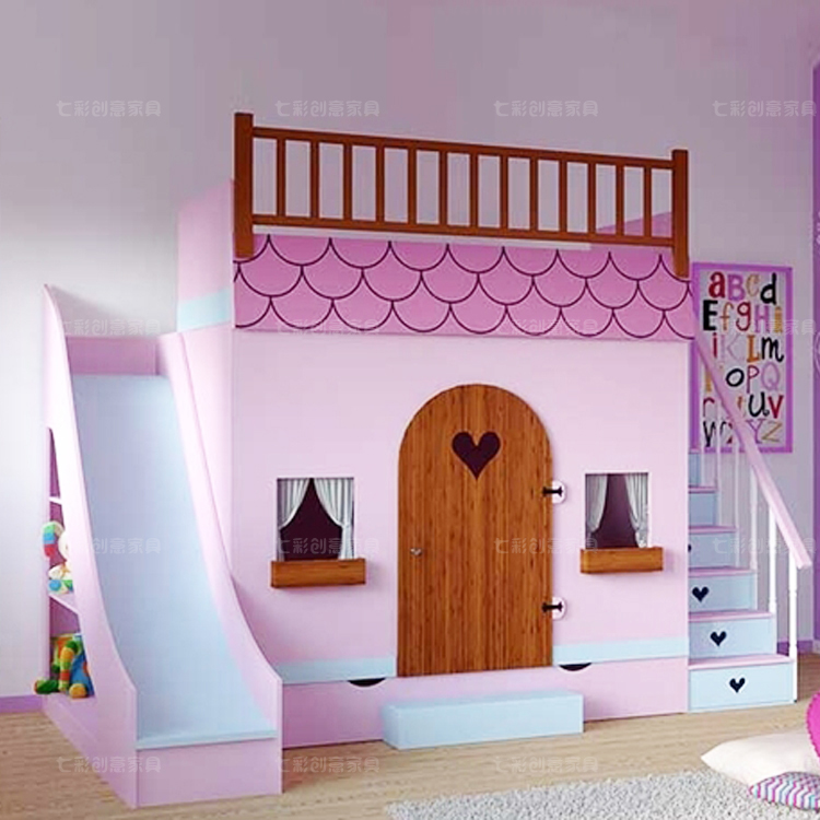 可定制款式儿童床上下高低双层床带托床三人床储物实木床带护栏
