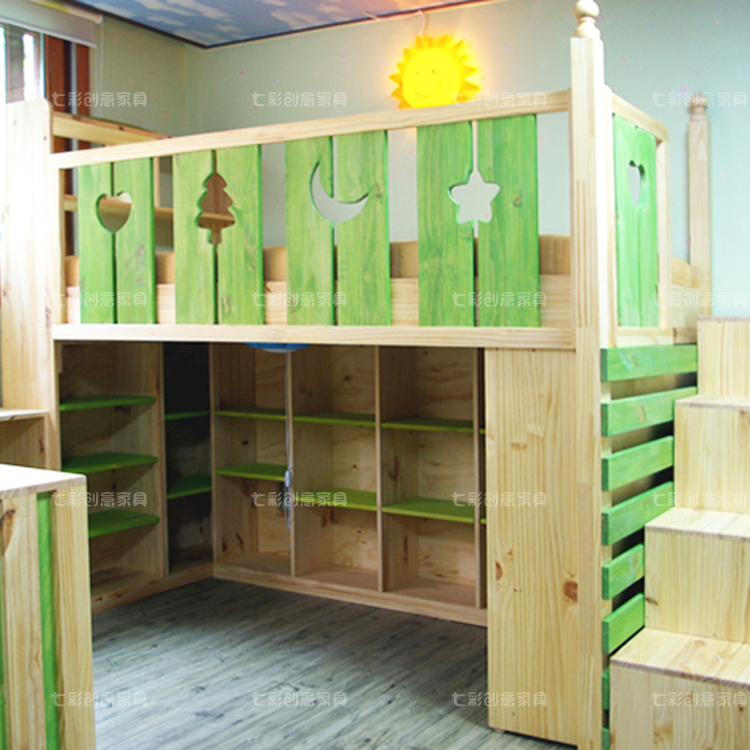 带护栏实木单层儿童床