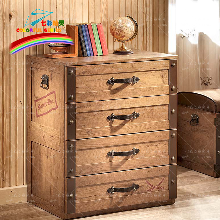 七彩精灵儿童家具地中海系列斗柜储物柜创意实木床头柜斗柜可定制