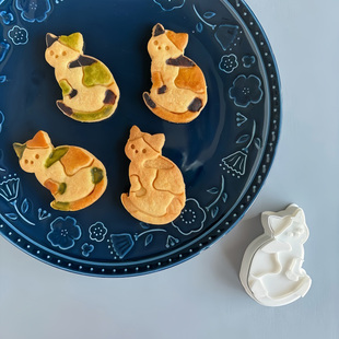 INS卡通猫咪三花猫饼干模具暹罗奶牛猫曲奇DIY印模工具石塑黏土