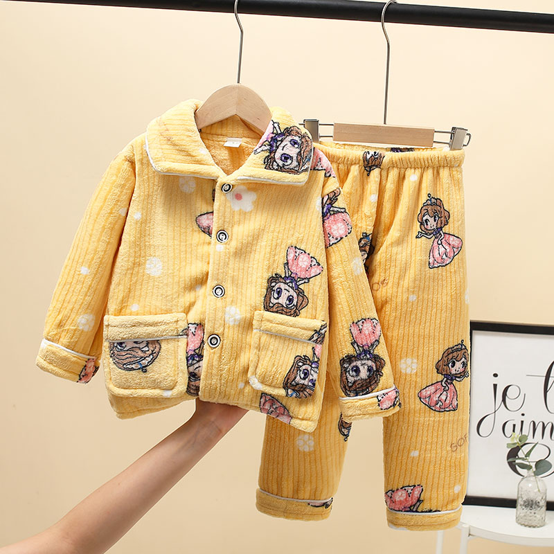 春秋季珊瑚绒卡通小孩家居服