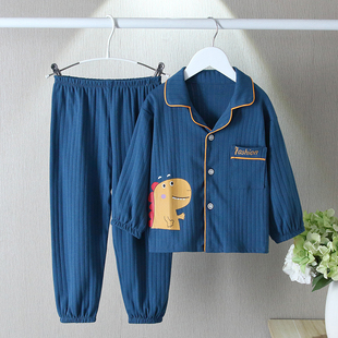 纯棉儿童睡衣 春季 长裤 束口长袖 吸汗棉质小孩男童收口家居服 新款