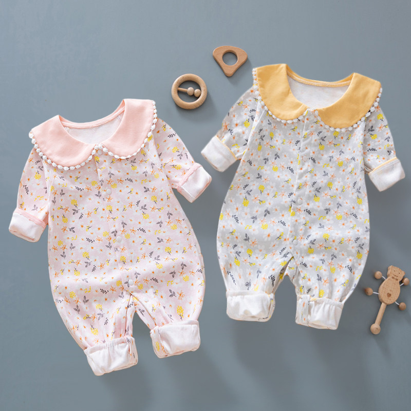 洋气新生婴儿衣服春装长袖哈衣爬服薄款公主女宝宝连体衣春秋哈衣