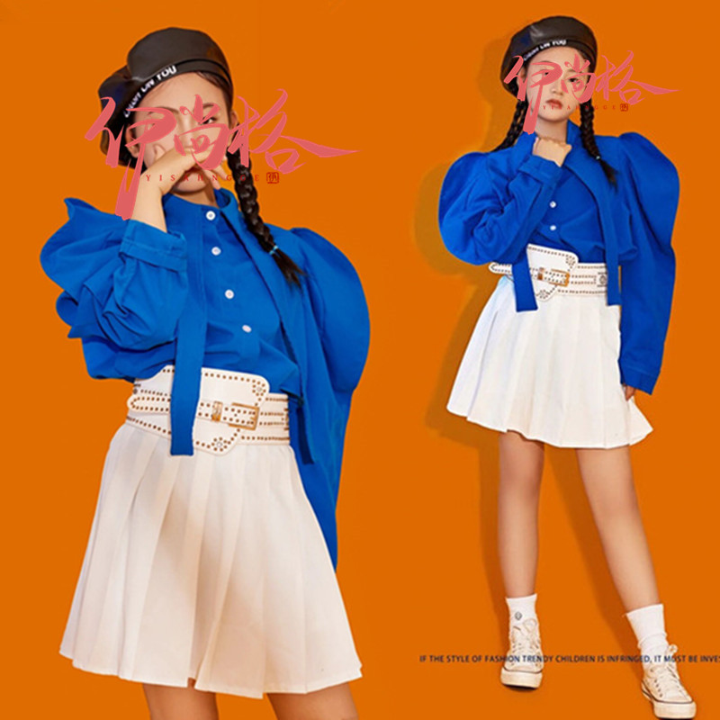 少儿模特T台大赛克莱因蓝儿童演出服潮童舞台走秀比赛女童连衣裙