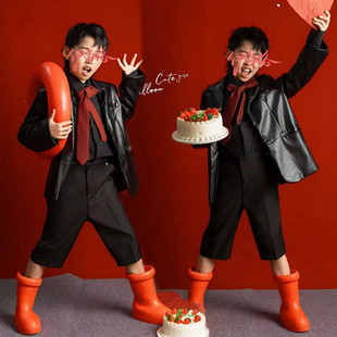 舞台走秀男女童皮衣机车服少儿模特大赛T台MOKA比赛表演儿童服装